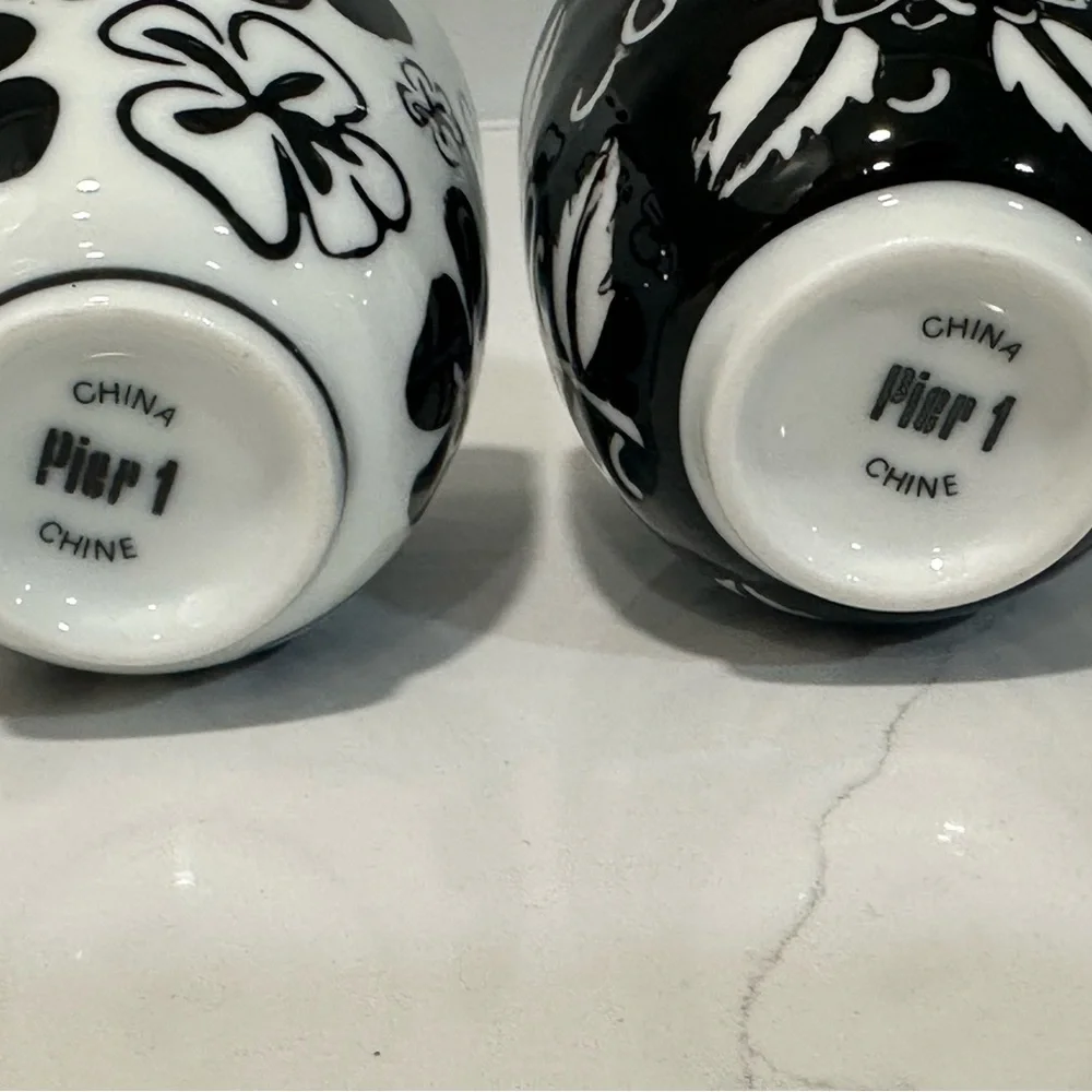 Pier 1 Imports Akina sake or tea cups Black And White Floral Cups Set Of 2